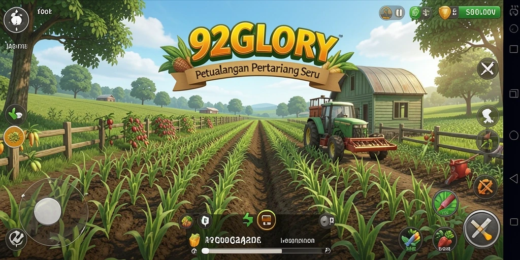 Screenshot gameplay 92GLORY yang menampilkan aktivitas bertani yang seru.