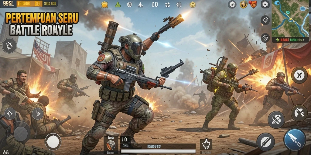 Tampilan gameplay seru dari 99SL saat bertempur di Battle Royale.