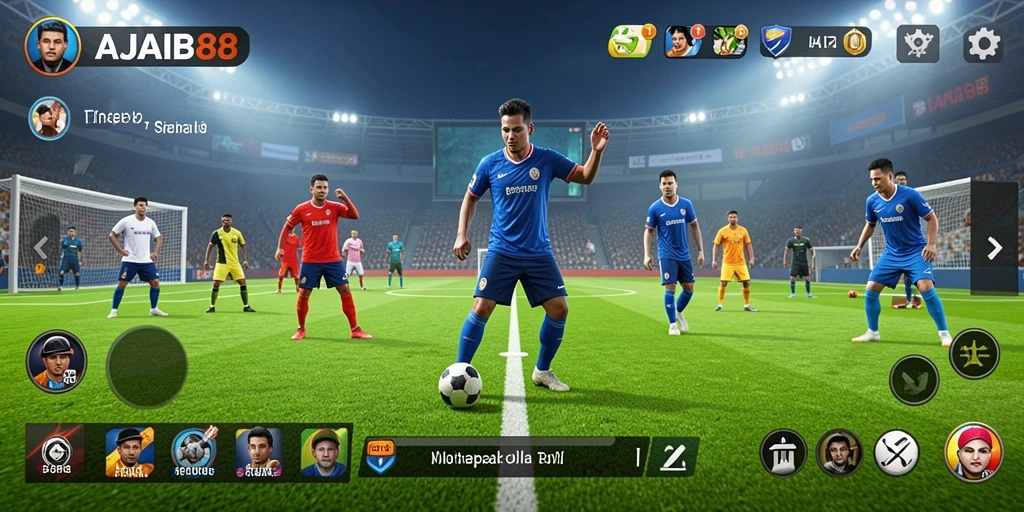 Screenshot gameplay AJAIB88 menampilkan aksi pertandingan sepak bola yang seru.