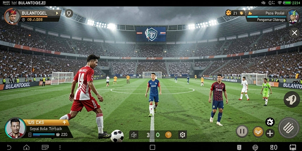 Screenshot gameplay BULANTOGEL menunjukkan aksi sepak bola yang seru dan mendebarkan.