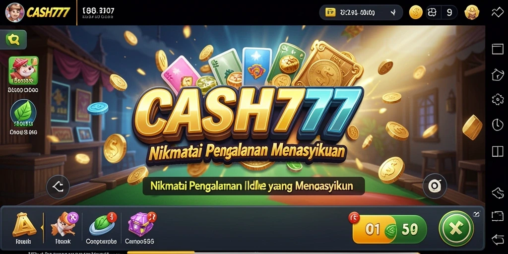 Screenshot gameplay CASH777 menampilkan antarmuka menarik dengan pengumpulan koin otomatis.