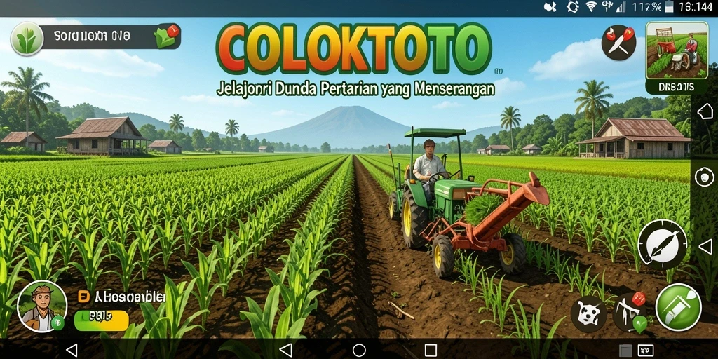 Screenshot gameplay COLOKTOTO menampilkan ladang yang subur dan hewan ternak.