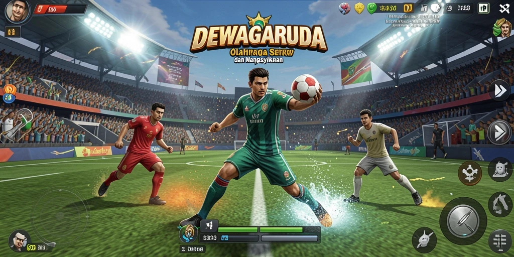 Tampilan gameplay seru DEWAGARUDA dengan karakter olahraga.