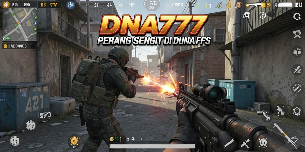 Screenshot menampilkan aksi seru dalam game FPS DNA777.