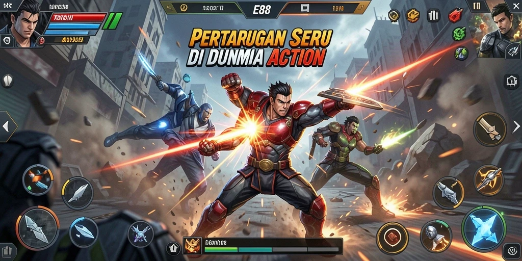 Tampilan gameplay E88 dengan pertarungan yang intens dan menegangkan.