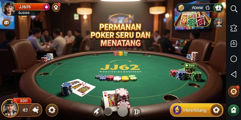 Tampilan gameplay JJ62 yang menegangkan dan seru saat bermain poker.