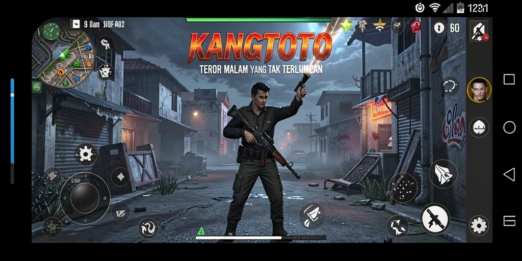 Screenshot KANGTOTO menampilkan suasana gameplay yang menegangkan dan kegelapan yang mencekam.