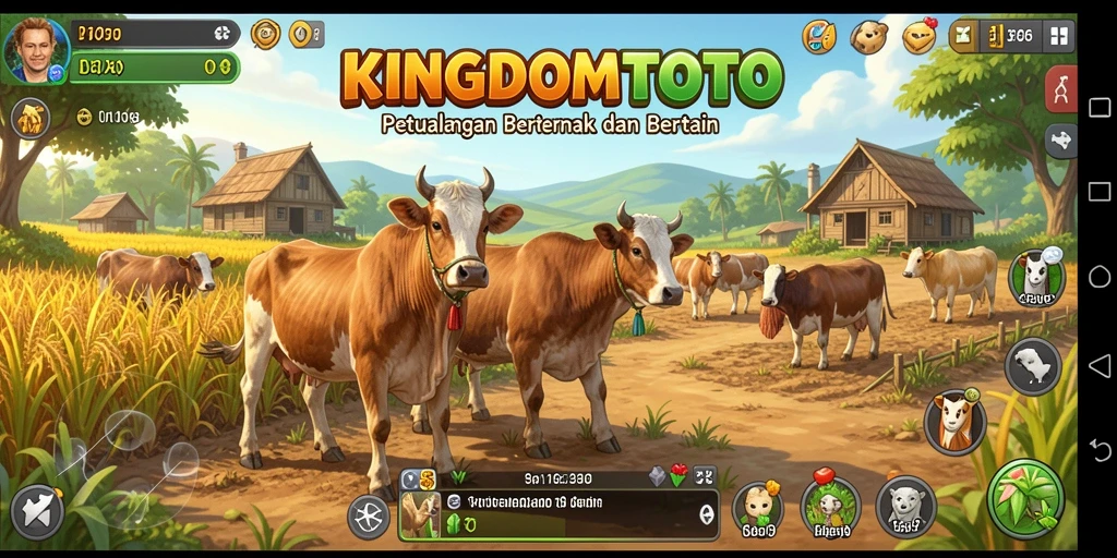 Tampilan gameplay <strong>KINGDOMTOTO</strong> dengan aktivitas bertani yang seru.