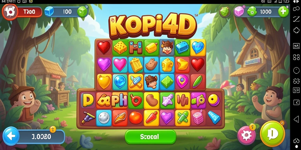 Screenshot gameplay KOPI4D yang menunjukkan aksi padu padan item Match-3.