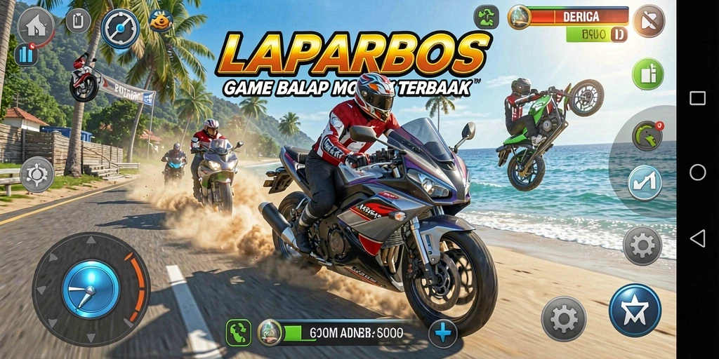 Gameplay seru LAPARBOS dalam balapan motor.