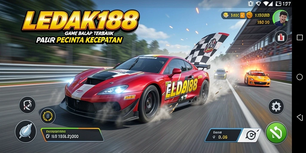Tampilan gameplay balap yang dinamis dan mendebarkan di LEDAK188.