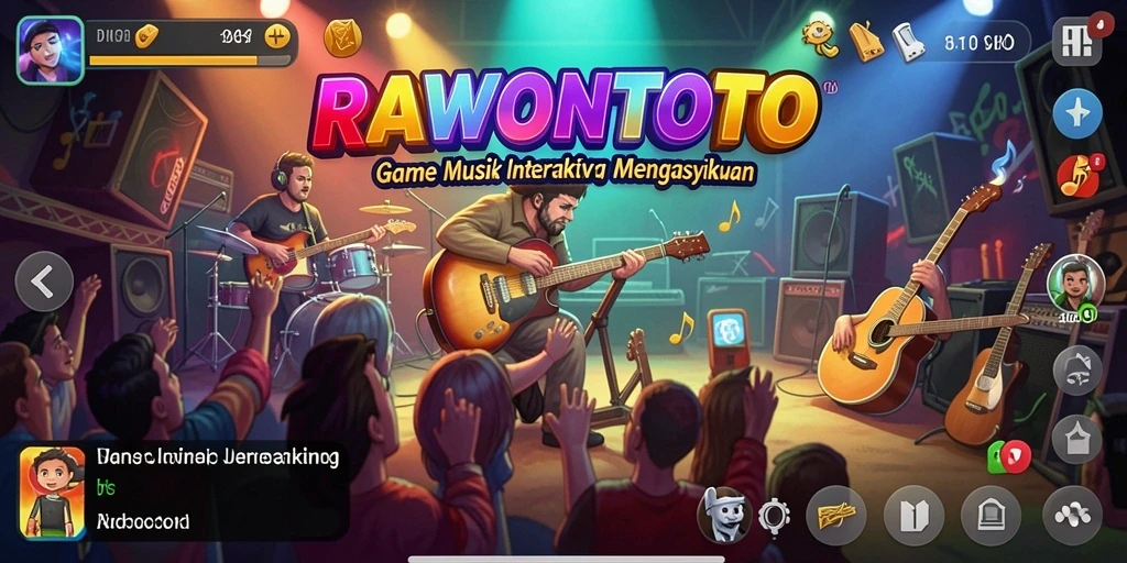 Tangkapan layar gameplay RAWONTOTO menampilkan suasana permainan musik yang seru.