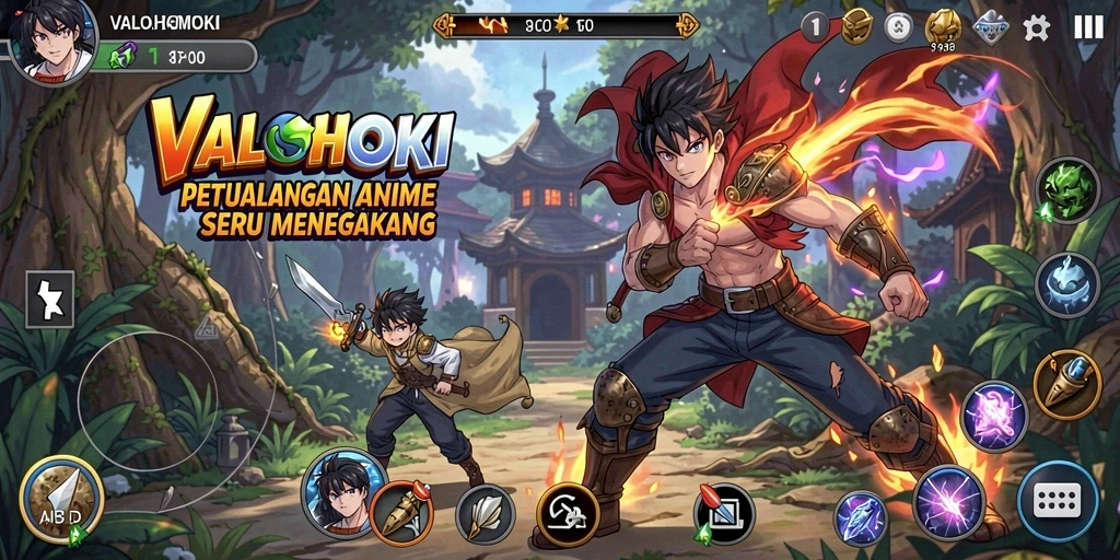 Tangkapan layar VALOHOKI menampilkan aksi seru dalam permainan anime.